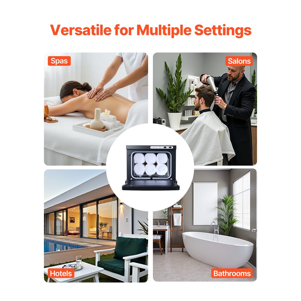 VEVOR Handtuchwärmer Wärmegerät 8 L für 12 Handtücher mit Clip & Edelstahlgestell, Heißhandtuchwärmer für Spa Friseur Maniküre Massage Salon, Dampfheizfunktion & Reinigungslampe, Schwarz