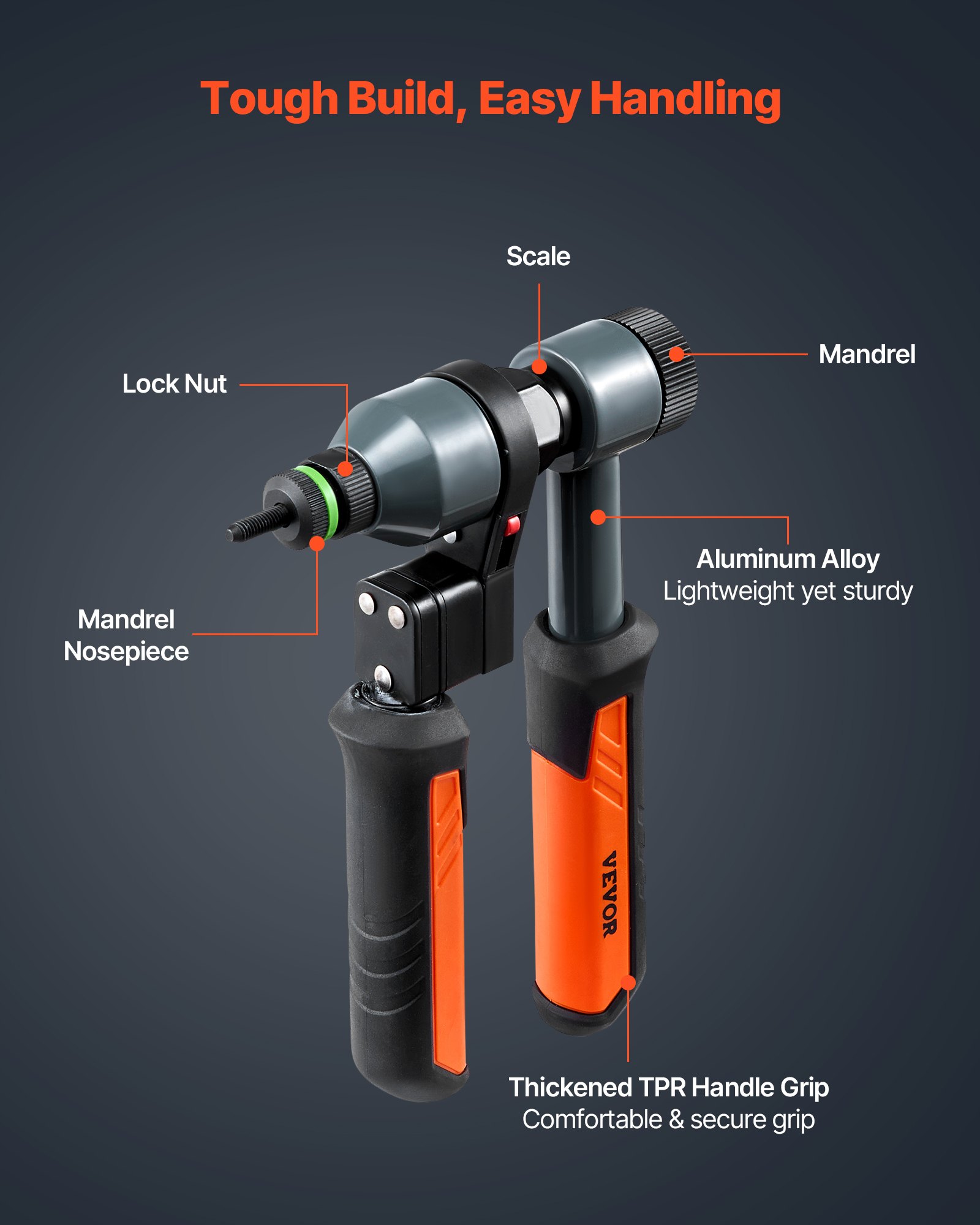 VEVOR Nietmutternzange Set 21 cm, Ratschen Nietzange mit 10 Dornen & 100 Muttern in metrischen und SAE-Größen M5, M6, M8, M10, M12, 8-32, 10-24, 1/4-20, 5/16-18, 3/8-16 UNC, inkl. Tragekoffer