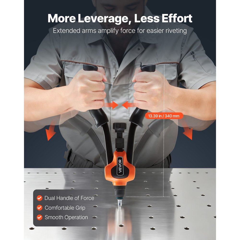 VEVOR Rivet Nut Tool Kit, 340 mm Two-Handed Rivnut Tool Kit, with 7 Mandrels and 70 Nuts, Metric and SAE Size M6, M8, M10, 10-24, 1/4-20, 5/16-18, 3/8-16 UNC, with a Carrying Case, for Home, Auto