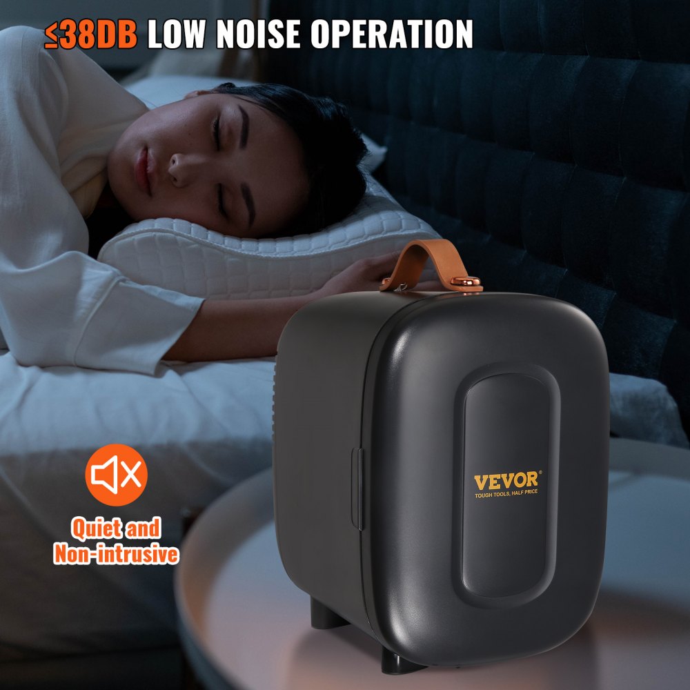 VEVOR 4 L / 6 Dosen Mini Kühlschrank, 2 in 1 Kleiner Kühlschrank Kühl- und Heizfunktion, Schloss Kompakter Getränkekühlschrank 9 V DC / 220 V AC für Büros und Schlafsäle, Getränke, Kosmetik, Shwarz