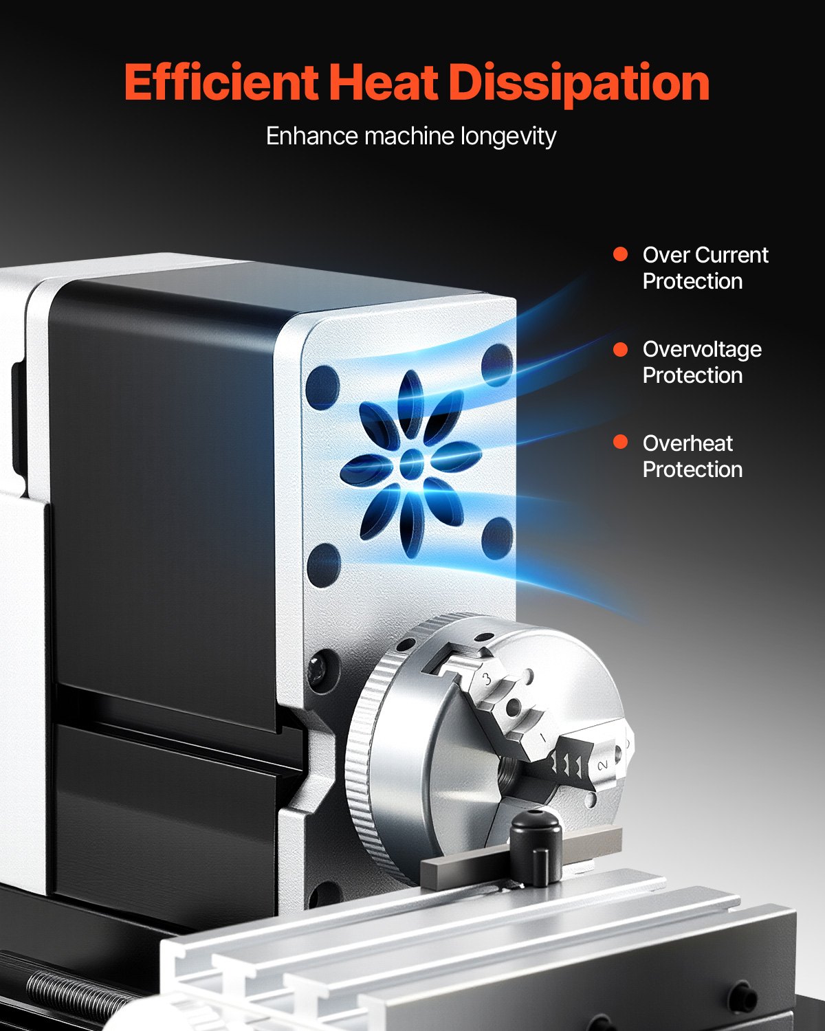 VEVOR Mini-Drehmaschine aus Metall 70x130 mm, Fräsmaschine 20000 U/min, 36 W Hochleistungsmotor, 3-Backenfutter, didaktische Metalldrehmaschine mit Schutz für die Bearbeitung von Präzisionsteilen