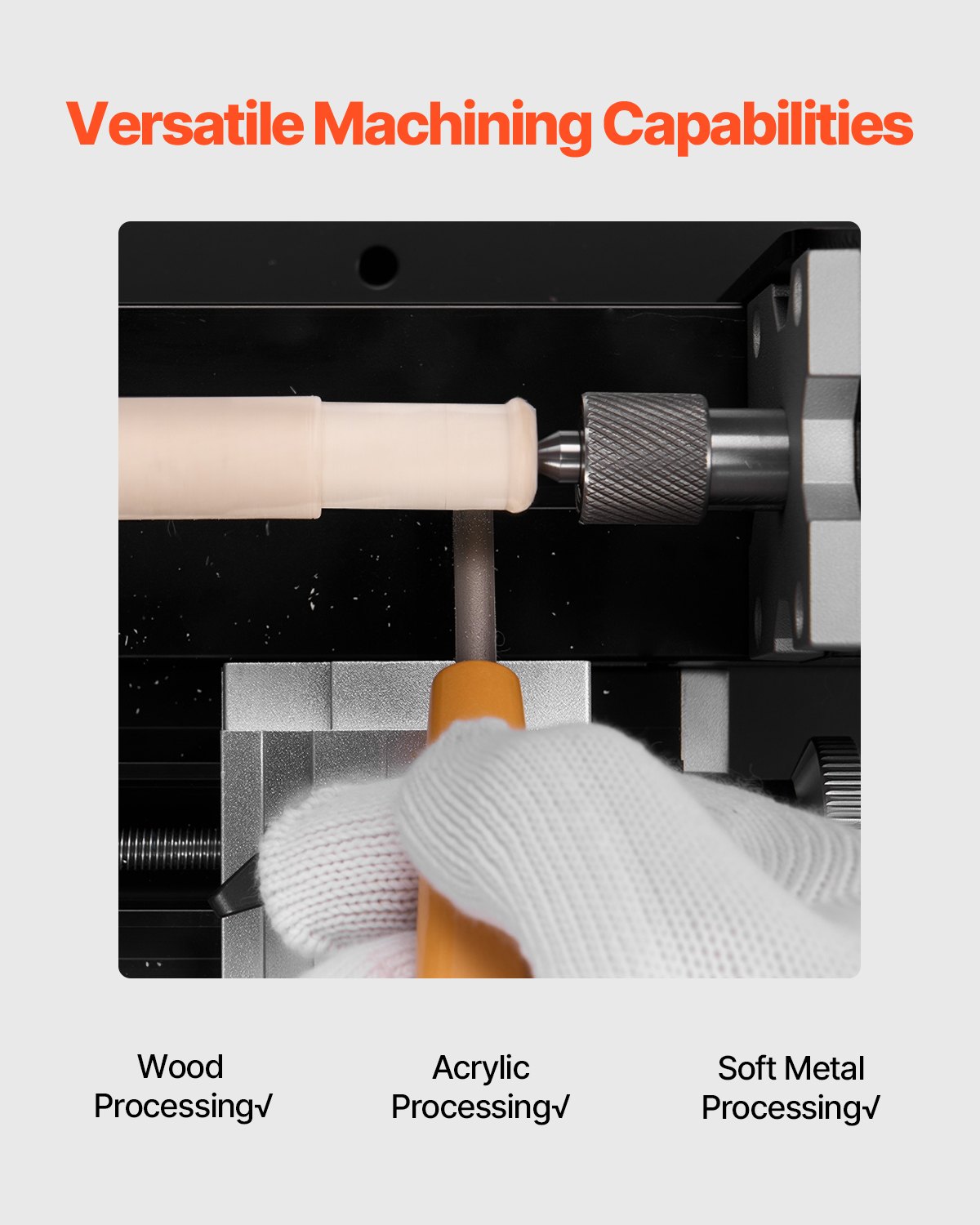 VEVOR Mini-Drehmaschine aus Metall 70x130 mm, Fräsmaschine 20000 U/min, 36 W Hochleistungsmotor, 3-Backenfutter, didaktische Metalldrehmaschine mit Schutz für die Bearbeitung von Präzisionsteilen