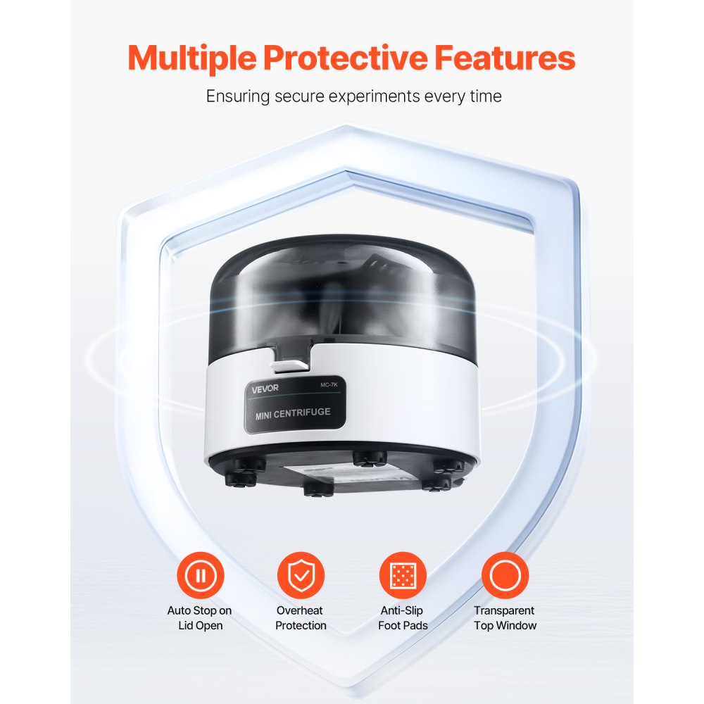 VEVOR Mini-Zentrifugenmaschine 3013 xg RCF elektrische Laborzentrifugenmaschine mit 2 in 1 Rotor für 0,2/1,5/2 ml Röhrchenkapazität, feste Drehzahl 7000 U/min, geräuscharm für Laborexperimenten