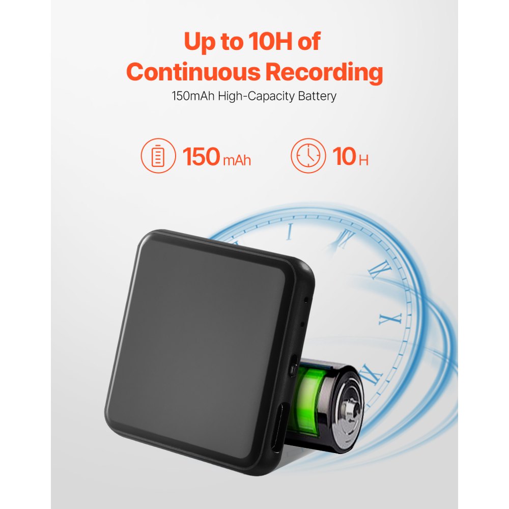 VEVOR Diktiergerät Mini, 128 GB, Aufnahmegerät mit Wiedergabe, 8730 Stunden Magnetischer Voice Recorder, 100 Stunden Akkulaufzeit, USB-C-Audiorecorder MP3 für Vorträge, Meetings, Interviews