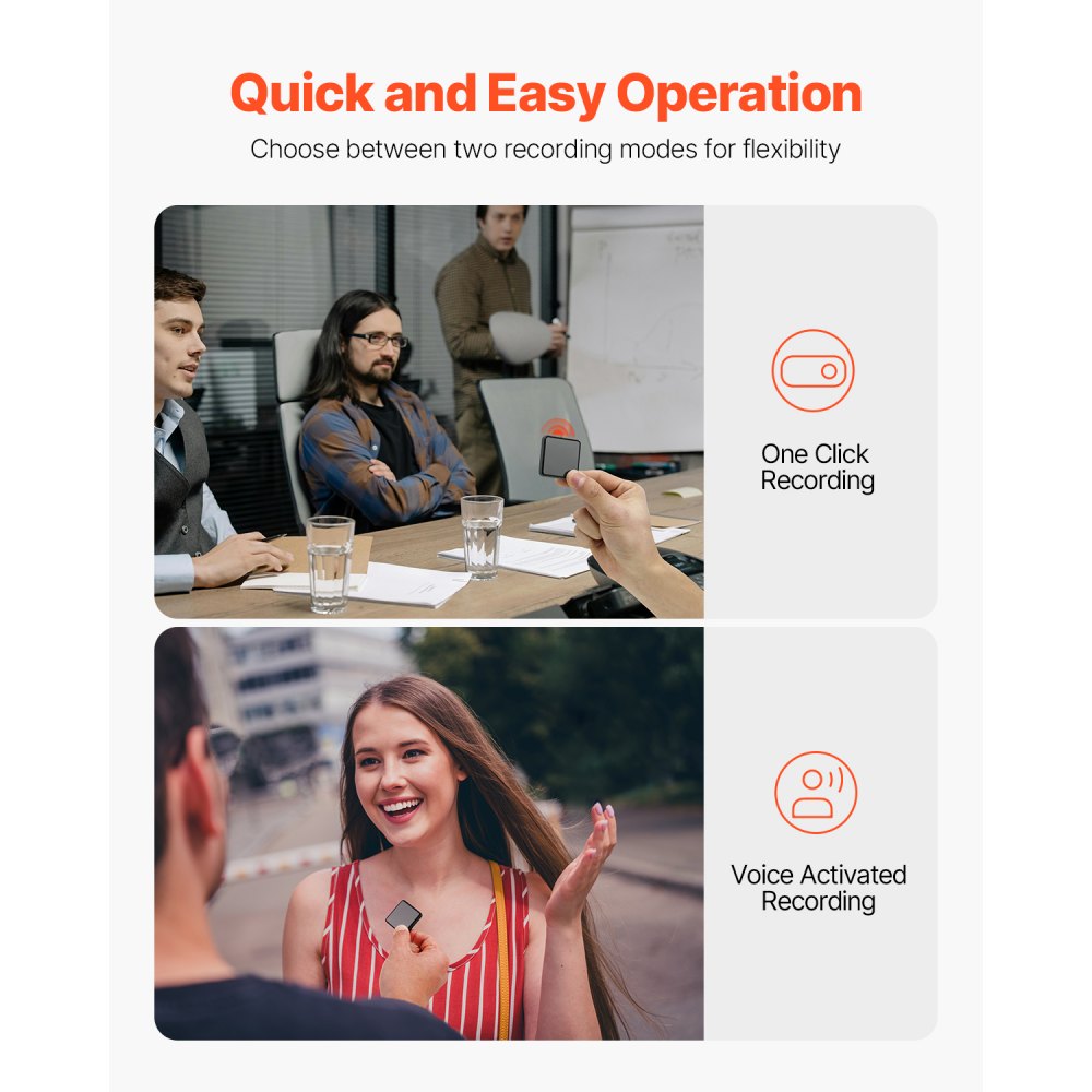 VEVOR Diktiergerät Mini, 128 GB, Aufnahmegerät mit Wiedergabe, 8730 Stunden Magnetischer Voice Recorder, 100 Stunden Akkulaufzeit, USB-C-Audiorecorder MP3 für Vorträge, Meetings, Interviews