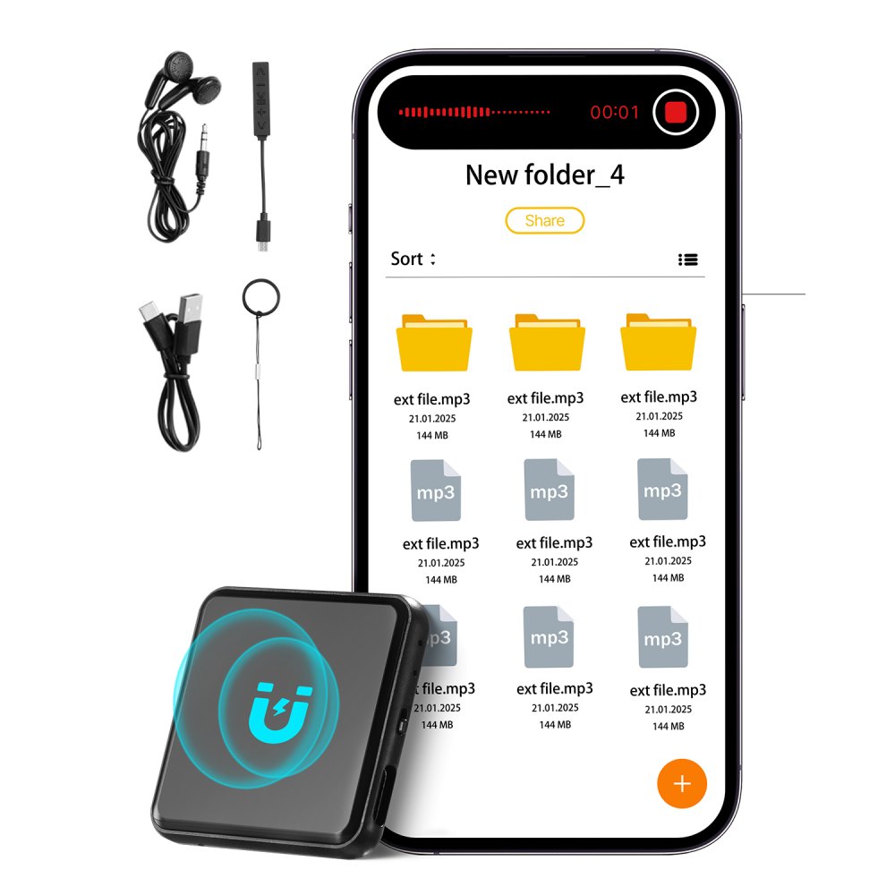 VEVOR Diktiergerät Mini, 128 GB, Aufnahmegerät mit Wiedergabe, 8730 Stunden Magnetischer Voice Recorder, 100 Stunden Akkulaufzeit, USB-C-Audiorecorder MP3 für Vorträge, Meetings, Interviews