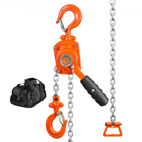 VEVOR Mini Hebelzug 0,5T Tragfähigkeit Kettenzug 260N Zugkraft Flaschenzug 2,80m Hubhöhe Ratschenzug Hebezug aus Stahl G80-Kette Weston Doppelklinkenbremse 360° drehbarer Haken Handkettenzug