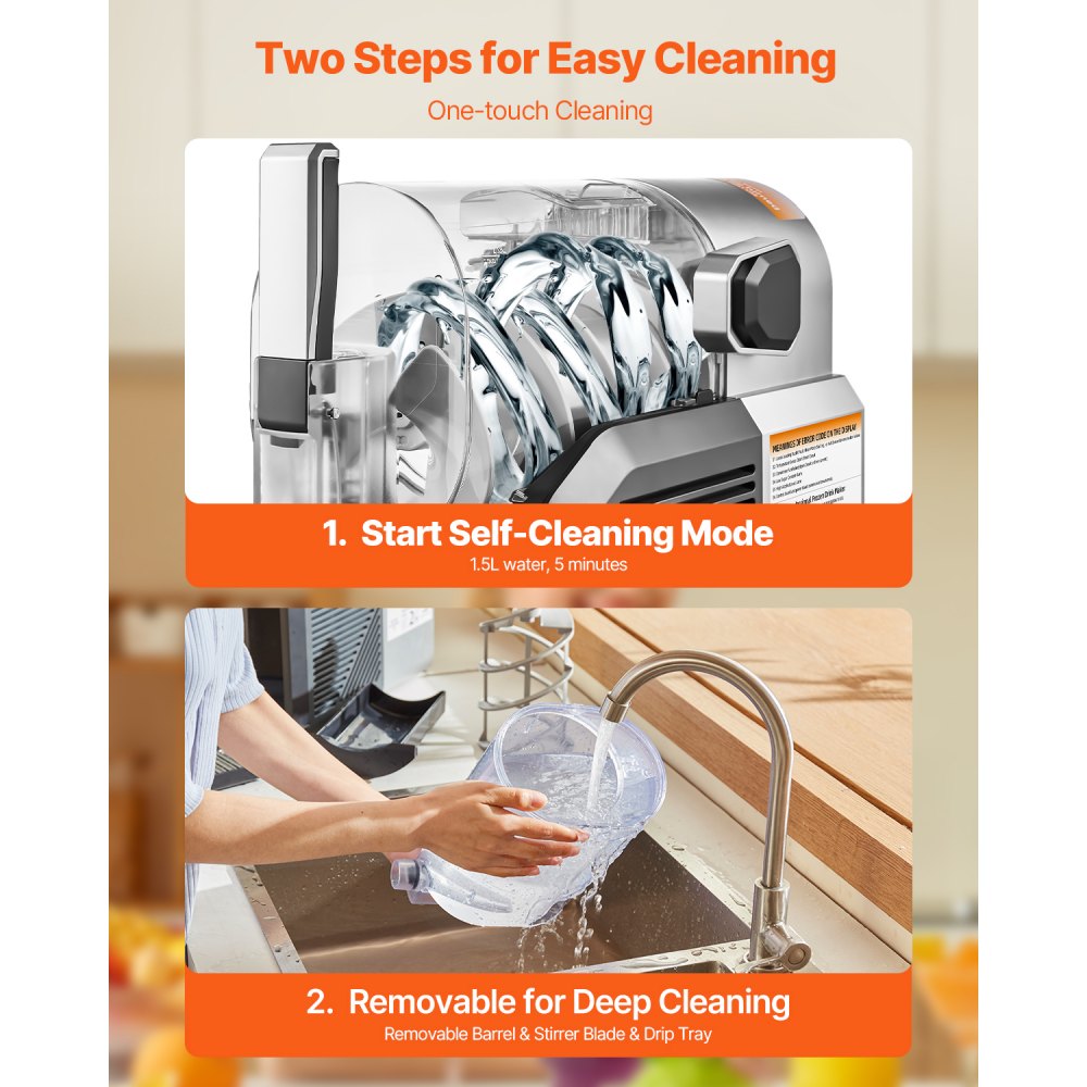 VEVOR Slush-Maschine für Zuhause 2 L, kein Eis nötig, mit Selbstreinigung, 200 W Frozen Drink Maker aus Edelstahl 304, 6 voreingestellte Programme für Frozen Margaritas Frappés Milchshake