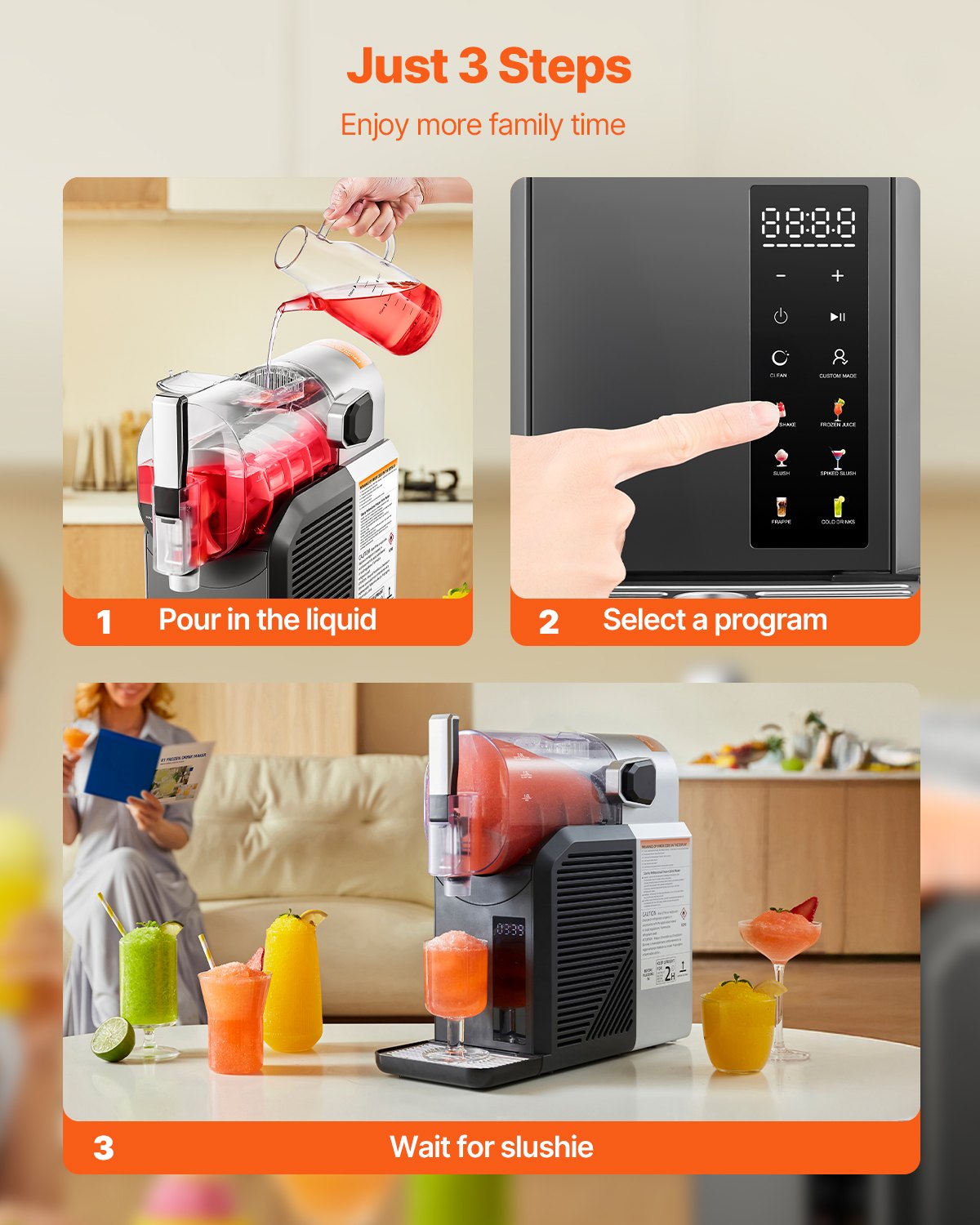 VEVOR Slush-Maschine für Zuhause 2 L, kein Eis nötig, mit Selbstreinigung, 200 W Frozen Drink Maker aus Edelstahl 304, 6 voreingestellte Programme für Frozen Margaritas Frappés Milchshake