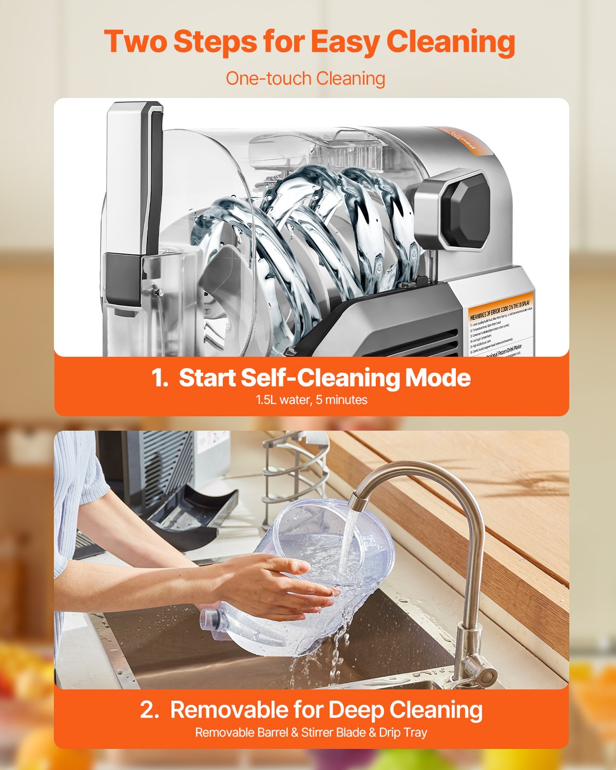 VEVOR Slush-Maschine für Zuhause 2 L, kein Eis nötig, mit Selbstreinigung, 200 W Frozen Drink Maker aus Edelstahl 304, 6 voreingestellte Programme für Frozen Margaritas Frappés Milchshake