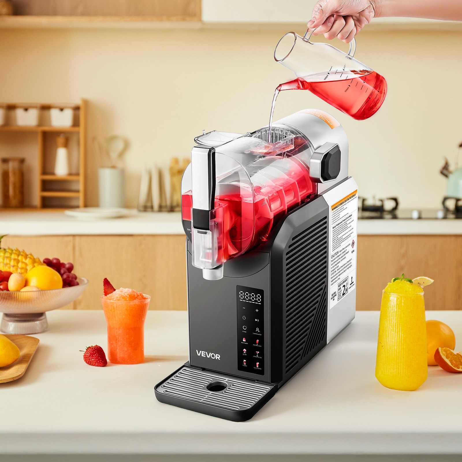 VEVOR Slush-Maschine für Zuhause 2 L, kein Eis nötig, mit Selbstreinigung, 200 W Frozen Drink Maker aus Edelstahl 304, 6 voreingestellte Programme für Frozen Margaritas Frappés Milchshake