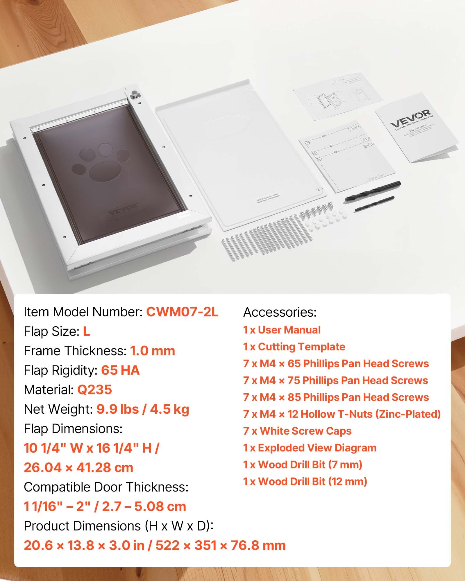 VEVOR Hundeklappe (Mittelgroß) mit Dqoppelmagnetklappen & Metallrahmen, Wetterfeste Katzenklappe für Innen- und Außentüren, Katzentür Hundetür Haustierklappe Weiß 26,04 x 41,28 cm (Breite x Höhe)