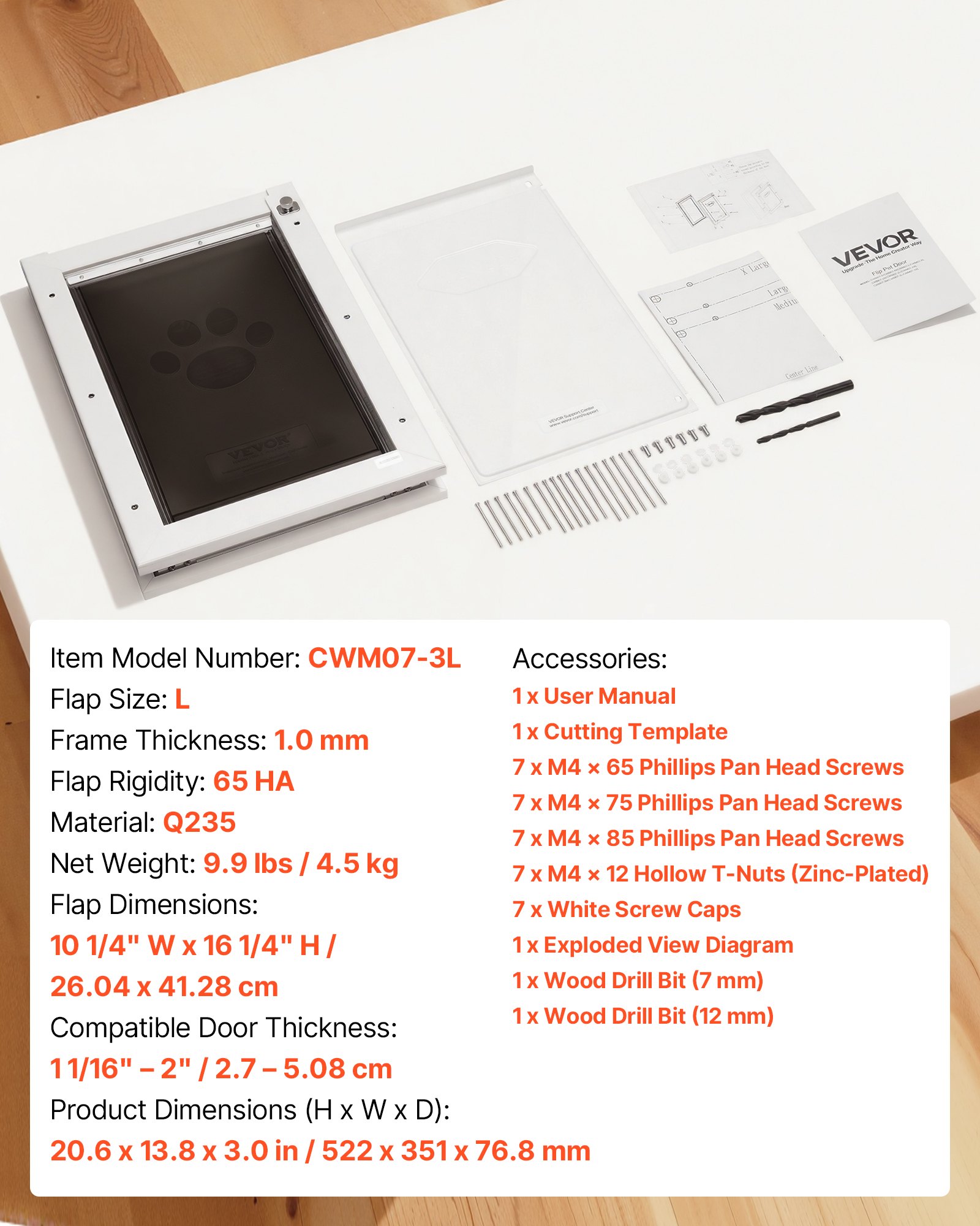 VEVOR Hundeklappe (Groß) mit 3 Magnetklappen & Metallrahmen, Wetterfeste Katzenklappe für Innen- und Außentüren, Katzentür Hundetür Haustierklappe Weiß 26,04 x 41,28 cm (Breite x Höhe) Haustiertür