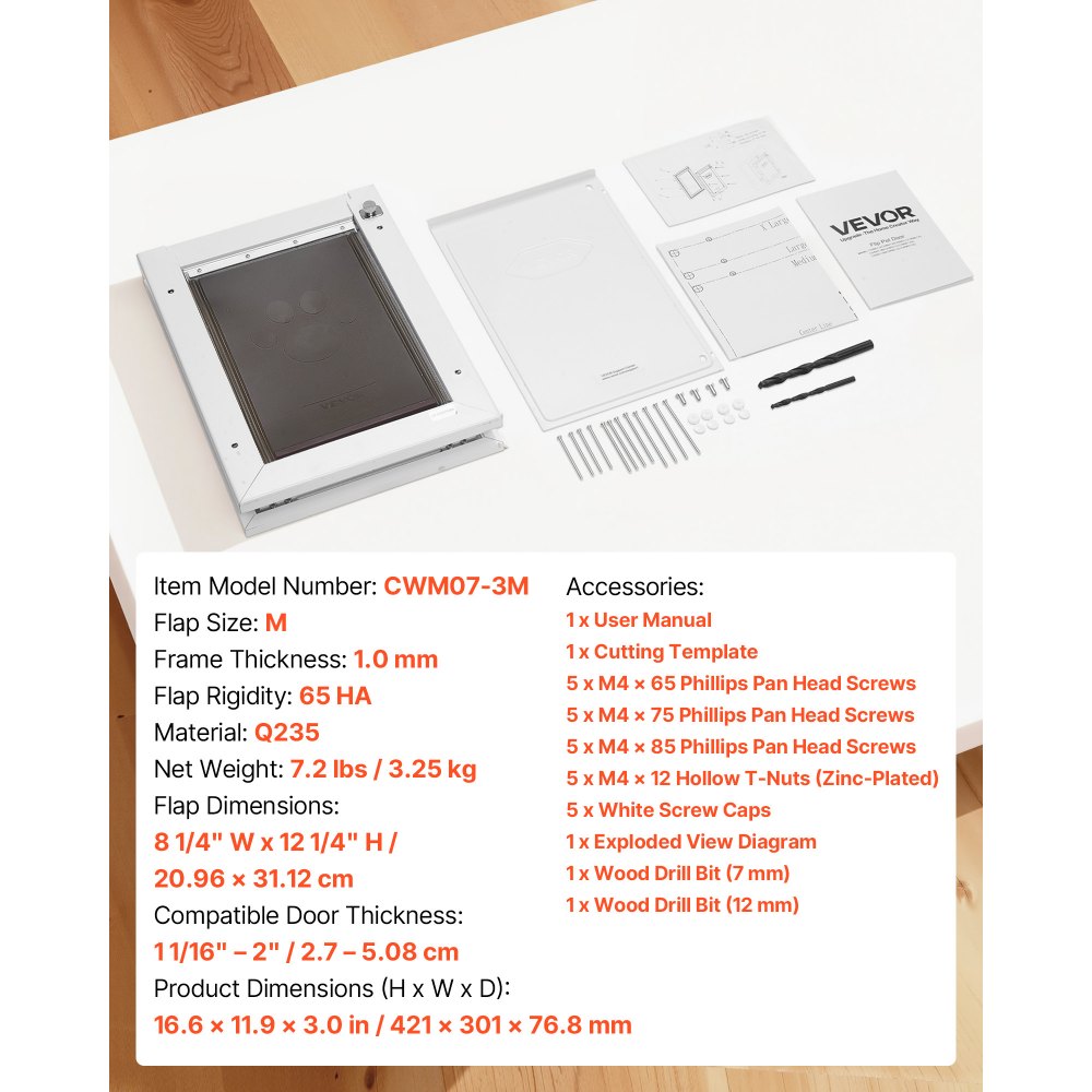 VEVOR Hundeklappe (Mittelgroß) mit 3 Magnetklappen & Metallrahmen, Wetterfeste Katzenklappe für Innen- und Außentüren, Katzentür Hundetür Haustierklappe Weiß 20,96 x 31,12 cm (Breite x Höhe)