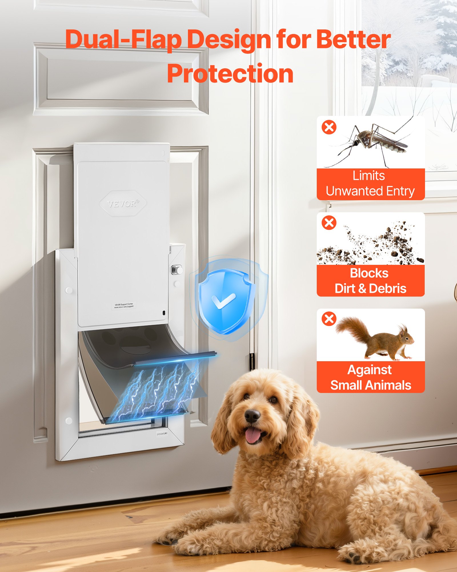 VEVOR Hundeklappe (Mittelgroß) mit 3 Magnetklappen & Metallrahmen, Wetterfeste Katzenklappe für Innen- und Außentüren, Katzentür Hundetür Haustierklappe Weiß 20,96 x 31,12 cm (Breite x Höhe)