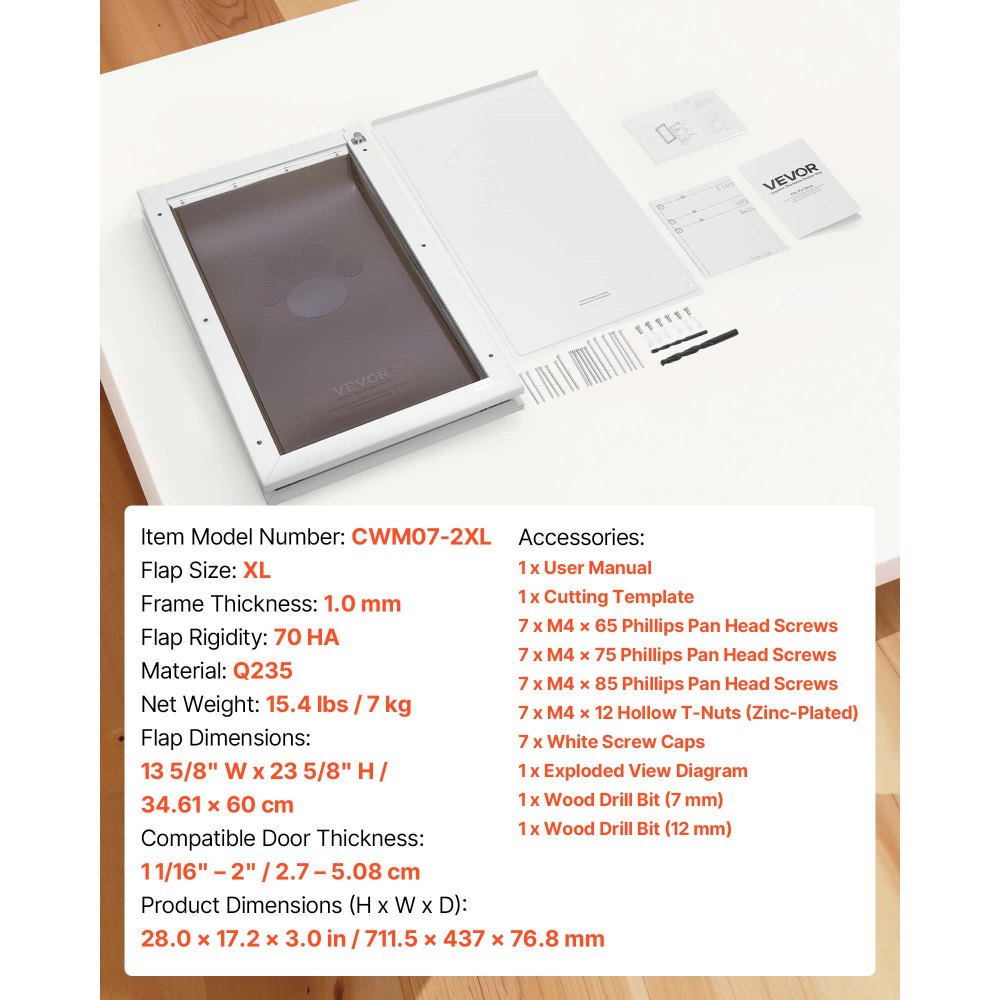 VEVOR Pet Door, X-Large, with Double Magnetic Flaps and Metal Frame, Strong and Weatherproof Dog Door for Interior and Exterior Doors, Easy to Install, Easy In-and-Out Access for Doggies, White