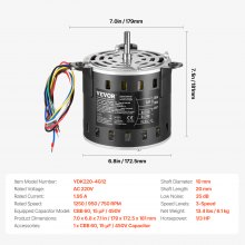 VEVOR 1/3PS Gebläsemotor 1,95A 750/9501250U/min 3-Gang 15μF/450 V Kondensator