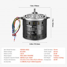 VEVOR 1/5PS Gebläsemotor 1,45A 700/900/1100U/min 3-Gang 8μF/450 V Kondensator