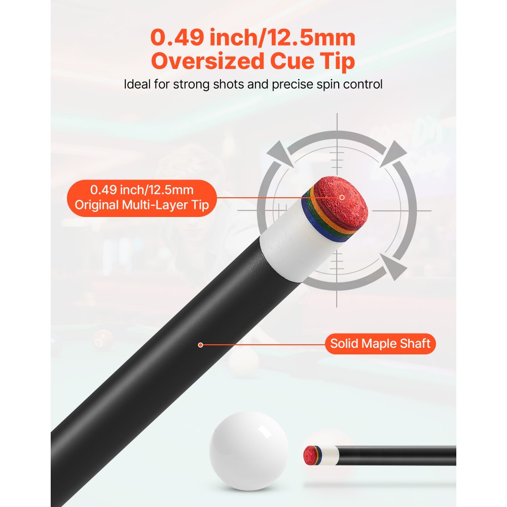 VEVOR Billardqueue 1 Stk. (1473,2 mm / 538 g) aus kanadischem Ahornholz mit mehrschichtiger Spitze & ABS-Verbindungsring & Farbbox, Billardstock für Bar Zuhause Büro Amerikanisches 9-Ball-Spiel