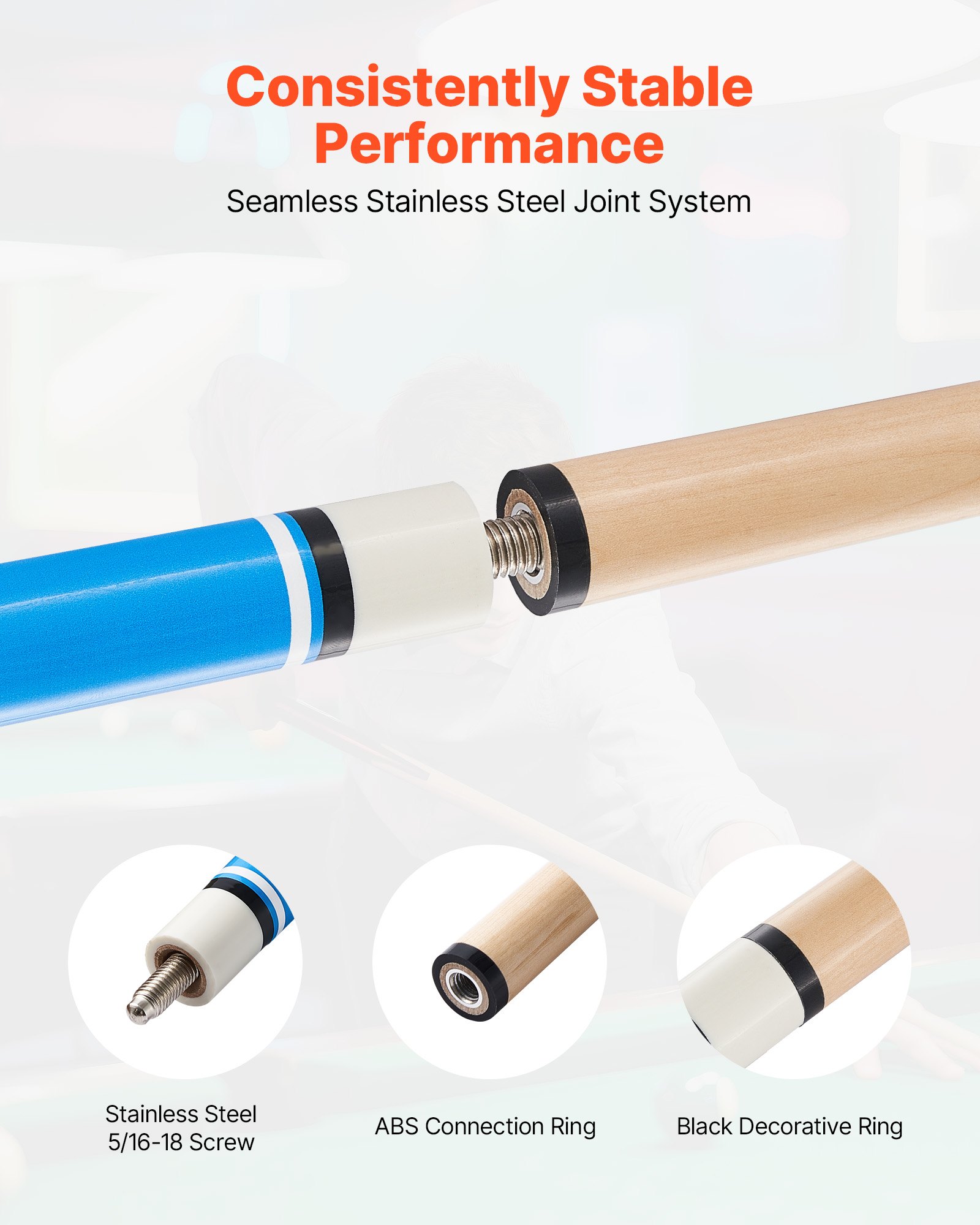 VEVOR Billardqueue 4 Stk. (1473,2 mm / 510/538/566/595 g) aus kanadischem Ahornholz mit ABS-Verbindungsring, Billardstock geeignet für Bar Zuhause Büro Amerikanisches 9-Ball-Spiel, pool cue