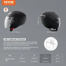 VEVOR 3/4 MOTORRAD-HELM Motorradhelm, Größe L 59-60cm, Helm aus ABS, Ece-geprüft, komfortabler Motocross-Helm, geeignet für Jugendliche und Erwachsene, schwarz