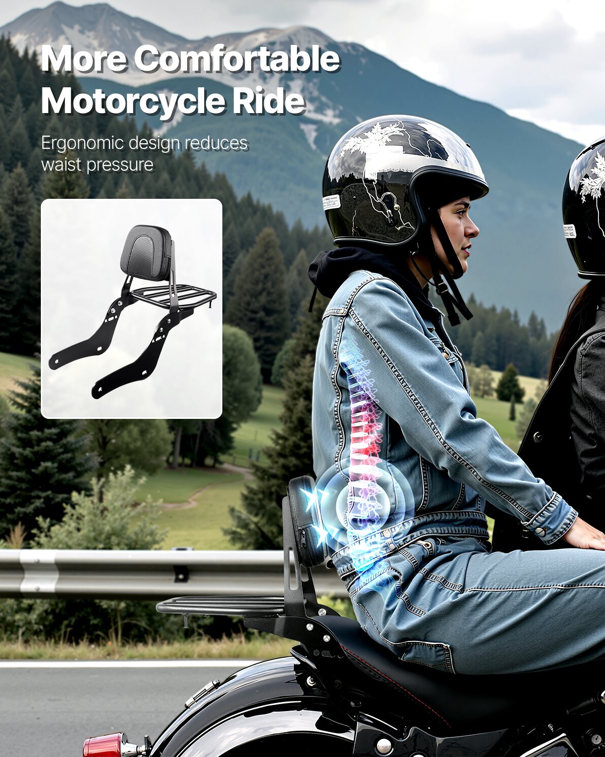 VEVOR Motorrad Rückenlehne Sissybar kompatibel mit Honda Rebel CMX 1100 2021-2022, 445 mm hohe abnehmbare Beifahrer-Rückenlehne mit Metallrahmen & Leder-Rückenpolster & Gepäckträger, schwarz