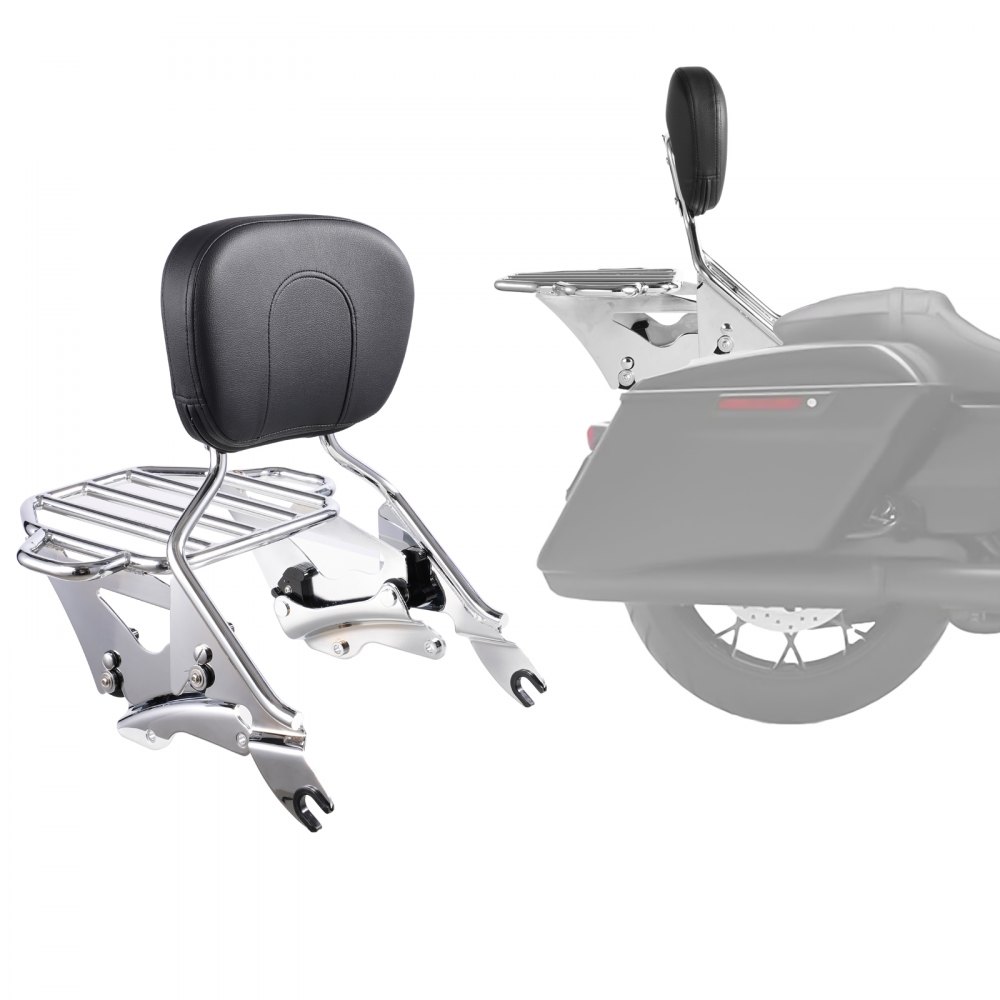 VEVOR Motorrad Rückenlehne Sissybar mit Gepäckträger kompatibel mit Harley-Davidson Touring Modellen Street Glide Road Glide Road King, 40 cm (H) abnehmbare Beifahrer-Rückenlehne für Motorräder