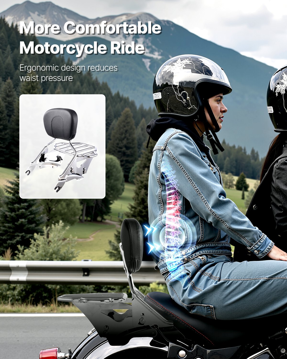 VEVOR Motorrad Rückenlehne Sissybar mit Gepäckträger kompatibel mit Harley-Davidson Touring Modellen Street Glide Road Glide Road King, 40 cm (H) abnehmbare Beifahrer-Rückenlehne für Motorräder