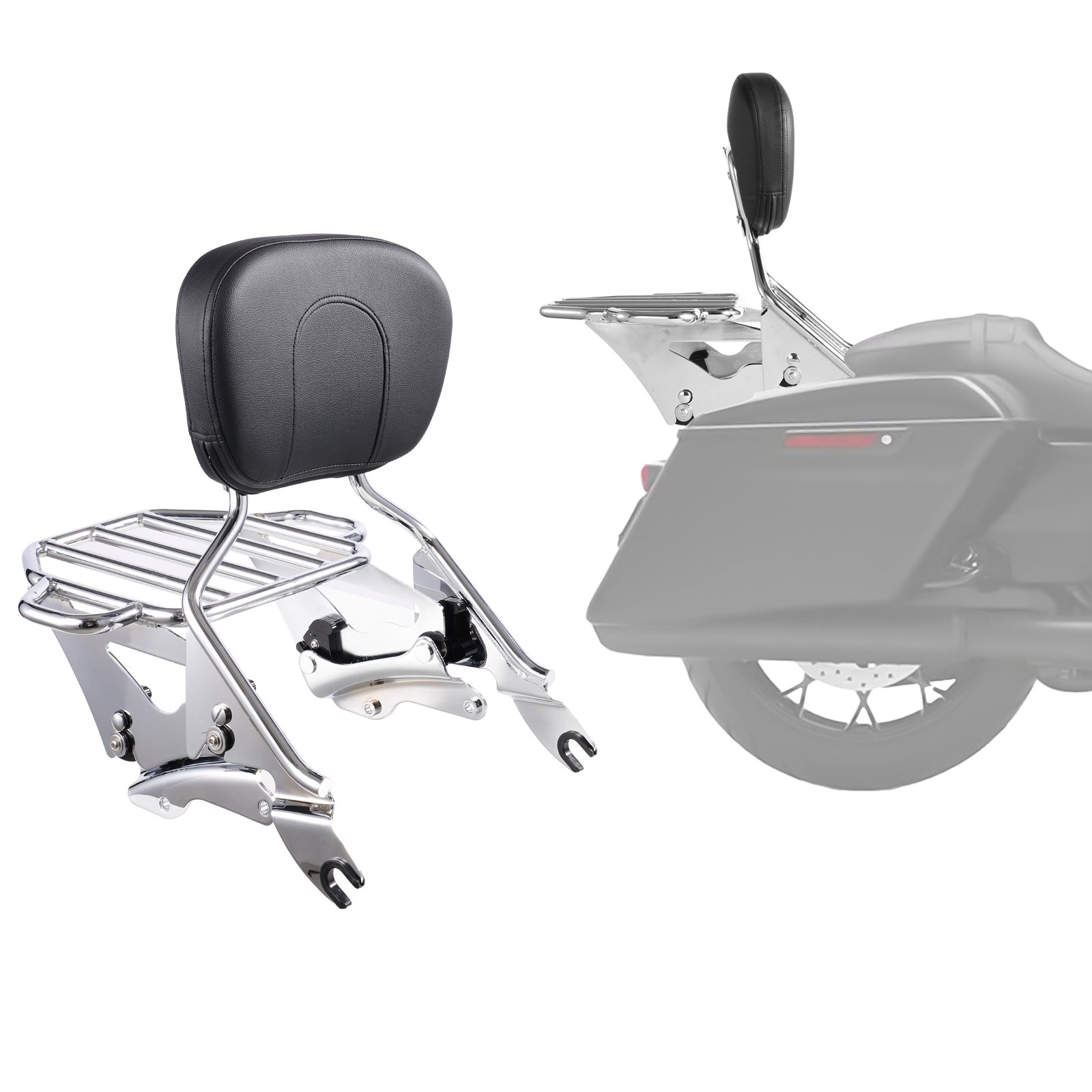 VEVOR Motorrad Rückenlehne Sissybar mit Gepäckträger kompatibel mit Harley-Davidson Touring Modellen Street Glide Road Glide Road King, 40 cm (H) abnehmbare Beifahrer-Rückenlehne für Motorräder