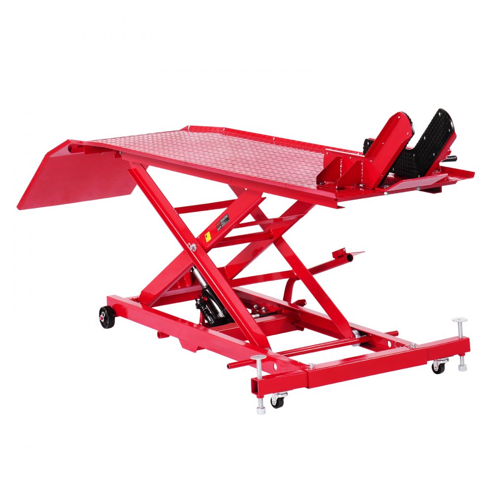 VEVOR Motorradheber Motorradhebebühne Hydraulisch (Max. 787 mm Hubhöhe) Hebeständer Rollbar, Fahrrad-Reparaturständer (453,59 kg belastbar) mit Sicherheitsschloss für Geländefahrzeuge Dirtbikes