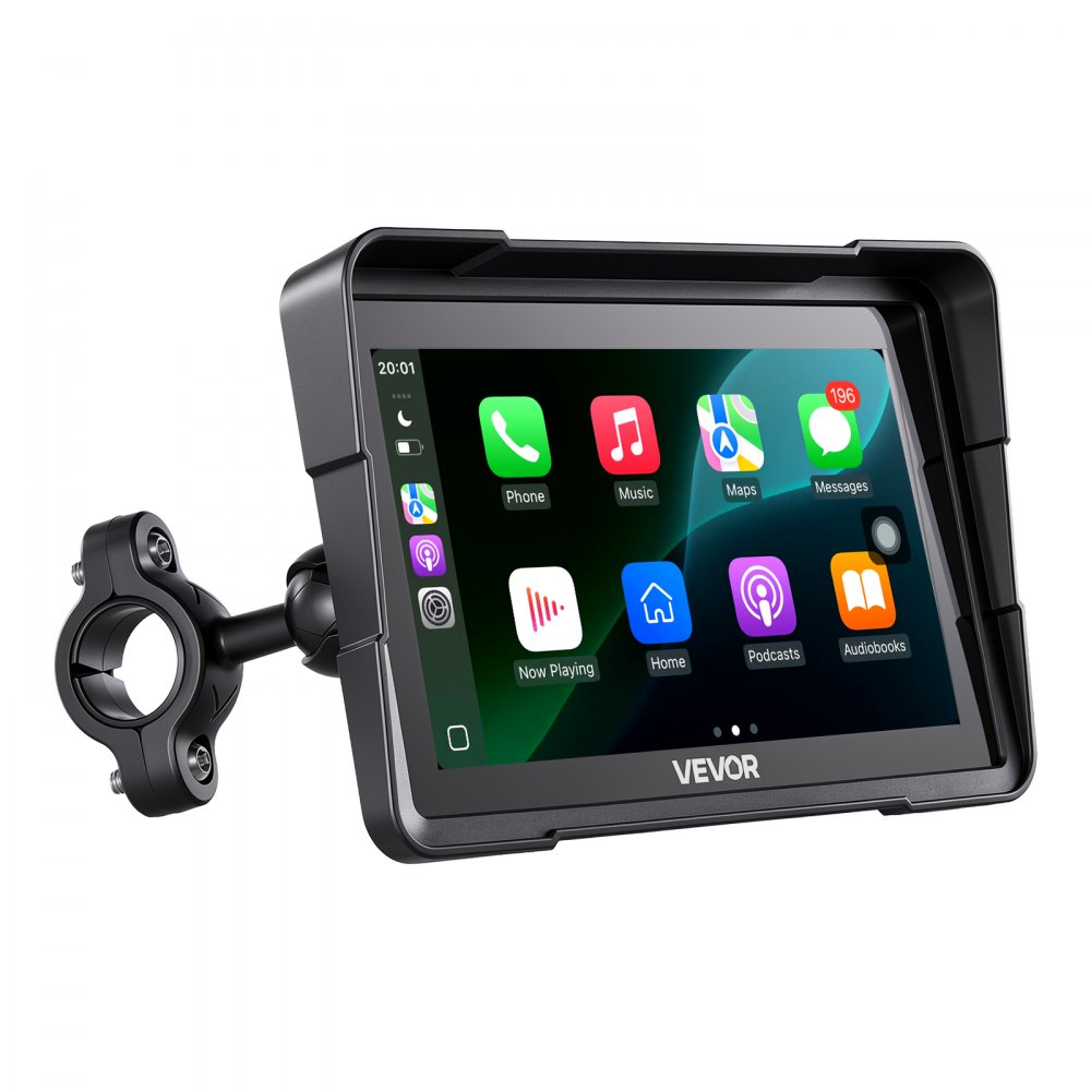 VEVOR Motorrad-Navi 7 Zoll Display mit Apple CarPlay Android Auto Schwarz, für Straßenmotorräder, Cruiser, Touring-Motorräder und ATVs, mit Dual-Bluetooth, IP67-Wasserschutz und inkl. Montagehalterung