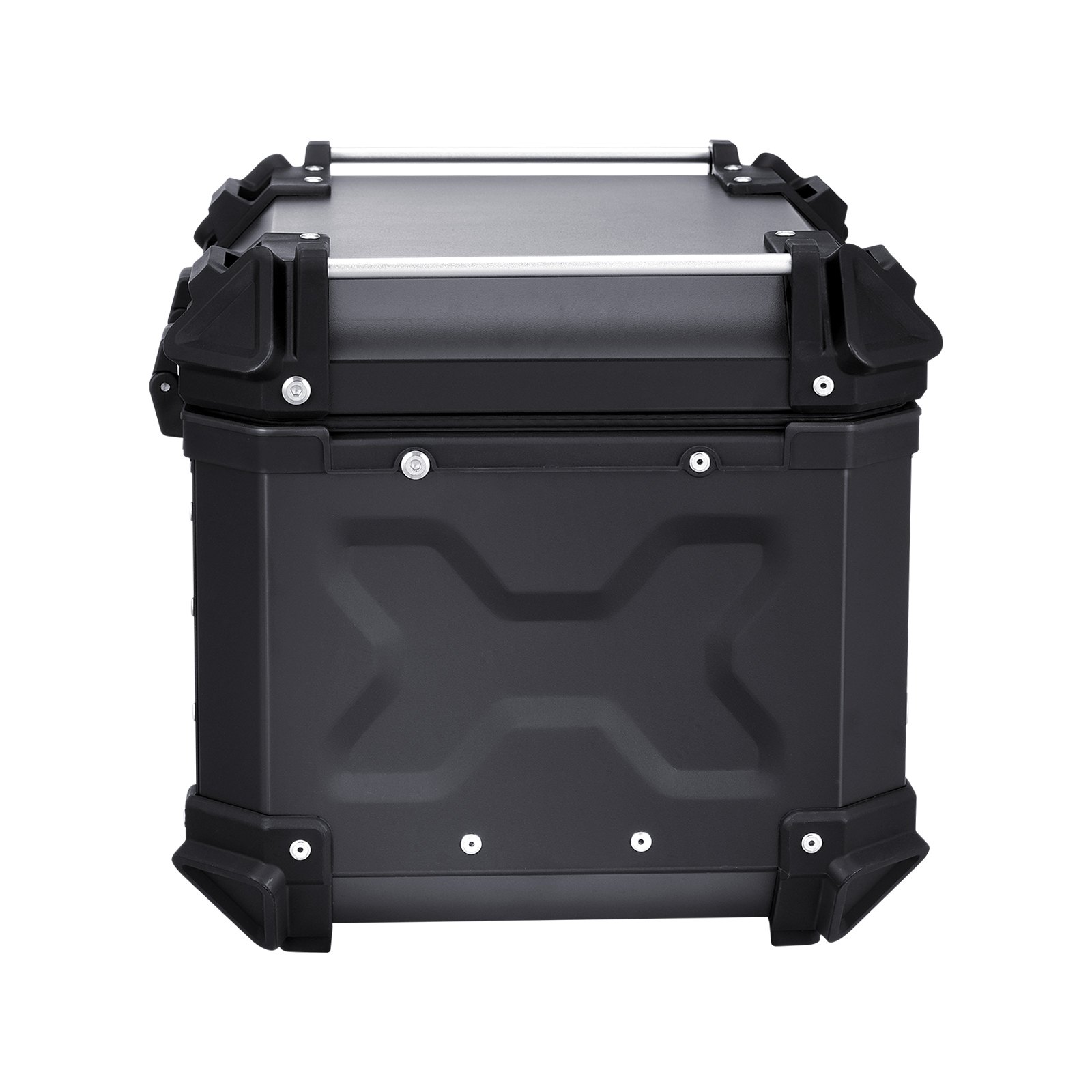 VEVOR Motorrad-Topcase Motorradkoffer 45 L Heckbox aus Aluminiumlegierung mit Lederfutter, abnehmbare Motorrad-Topbox mit Schloss & Rückenpolster, Helmkoffer (435 x 378 x 348 mm) Schwarz