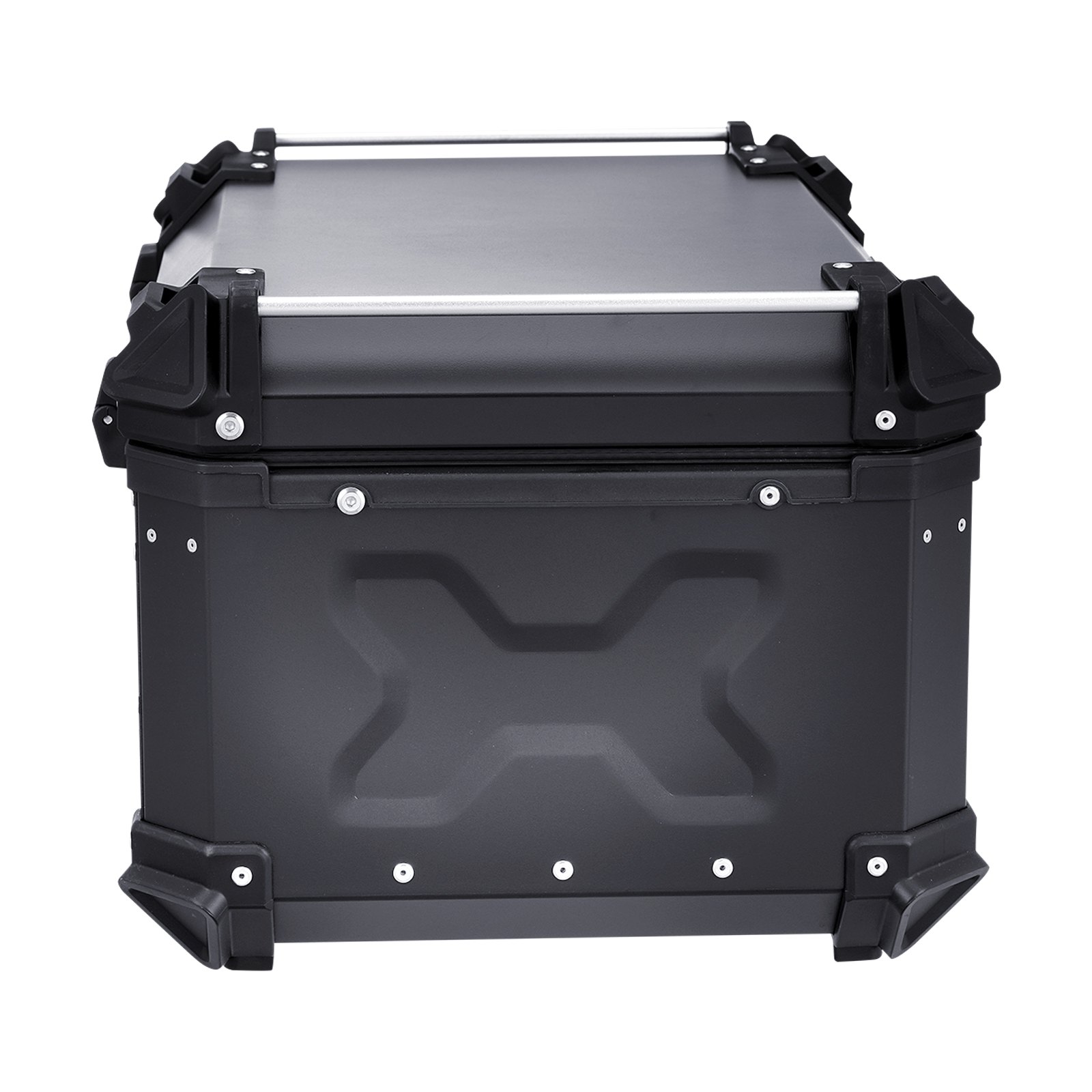 VEVOR Motorrad-Topcase Motorradkoffer 65 L Heckbox aus Aluminiumlegierung mit Lederfutter, abnehmbare Motorrad-Topbox mit Schloss & Rückenpolster, Helmkoffer (565 x 500 x 380 mm) Schwarz