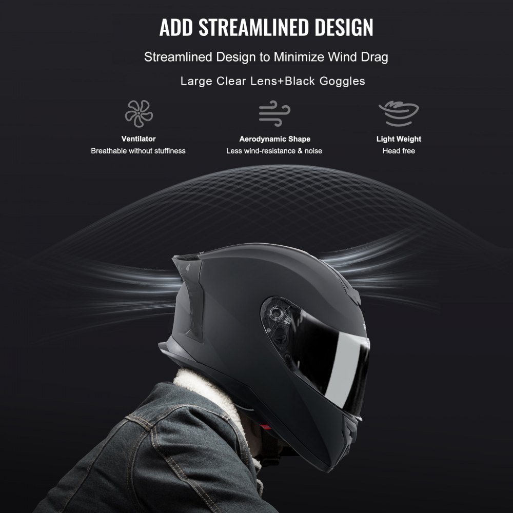 VEVOR Motorradhelm Motocross-Helme Integralhelm Größe M, Helme aus ABS mit Bluetooth-Schlitz & Wechselglas, DOT-geprüfter bequemer Motocross-Helm, für Jugendliche & Erwachsene schwarz