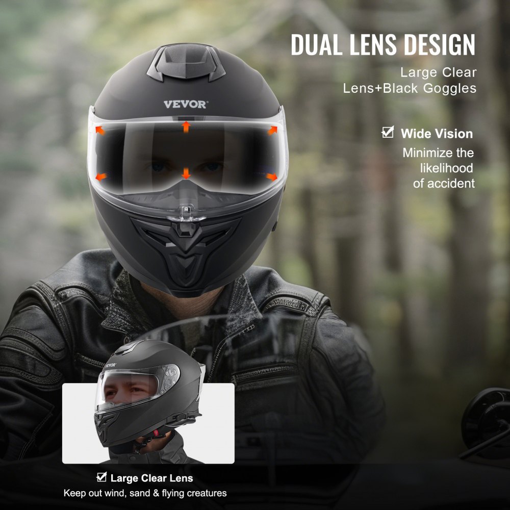 VEVOR Motorcycle Helmet Motocross Helmets Full Face Helmet Size M, ABS Helmets with Bluetooth Slot & Interchangeable Lens, DOT-Approved Comfortable Motocross Helmet, for Youth & Adults Black