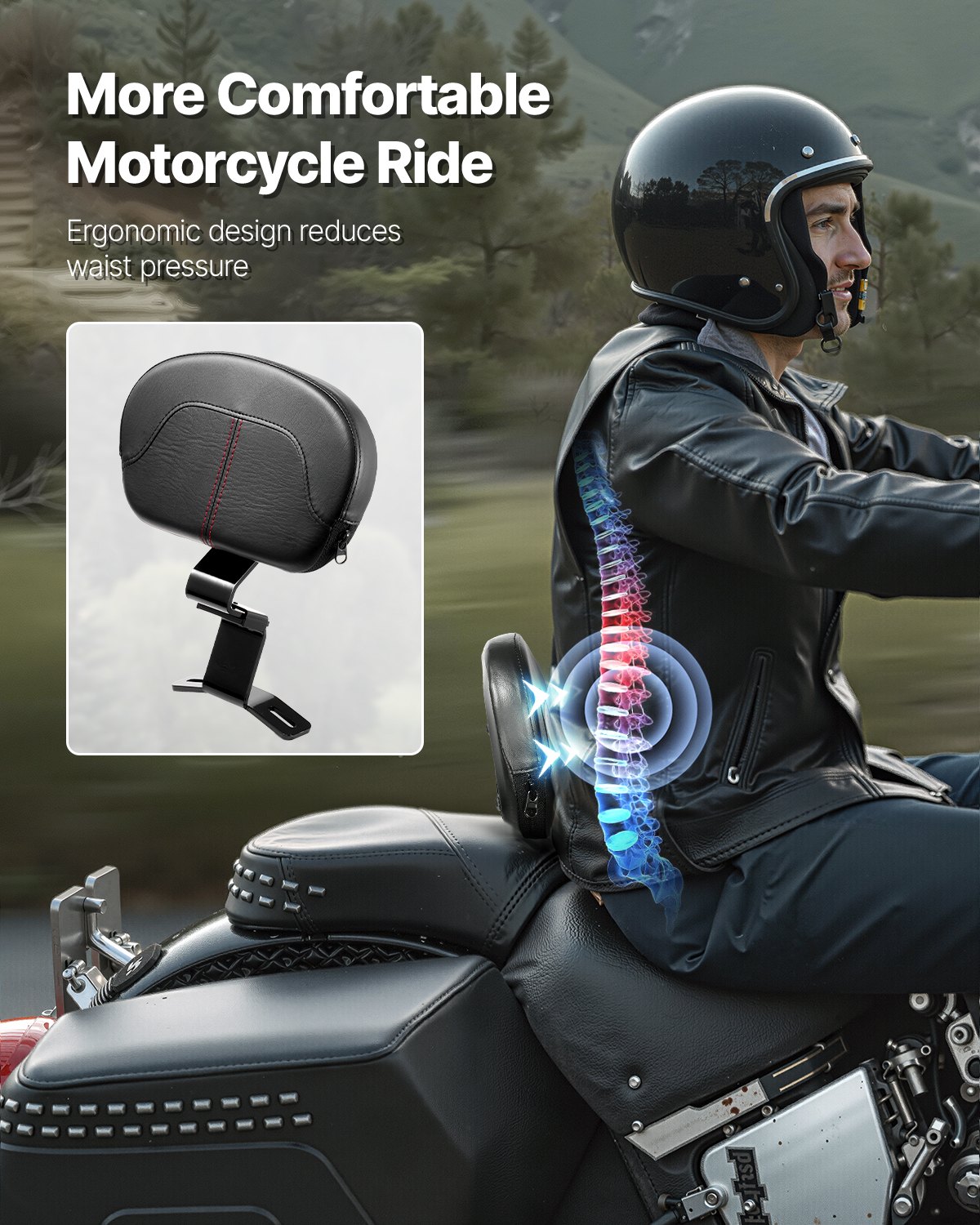 VEVOR Motorcycle Backrest Sissybar Compatible with Harley-Davidson Touring Street Glide Road Glide Road King, 31 cm High Detachable Rider Backrest for Motorcycles, Black