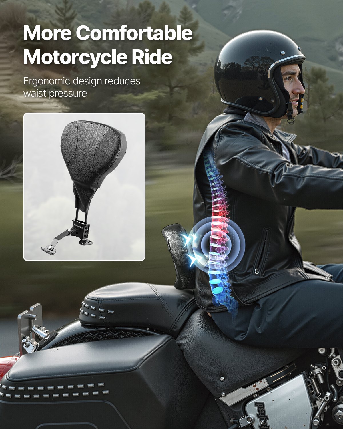 VEVOR Motorrad Rückenlehne Sissybar kompatibel mit Harley Touring Modelle 2009-2024 mit einteiligem Schlitzsitz, Street Glide Road Glide Road King, höhenverstellbare & abnehmbare Fahrer-Rückenlehne