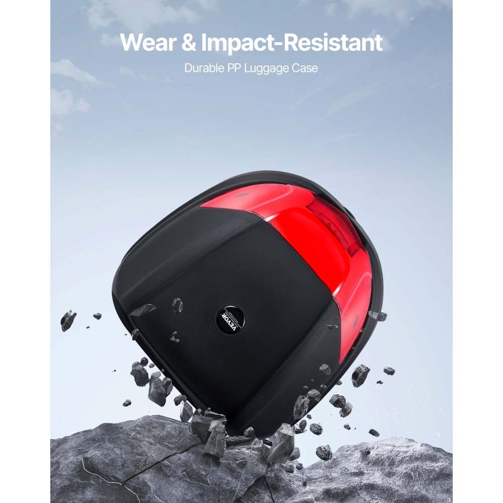 VEVOR Motorrad-Topcase Motorradkoffer 38 L Heckbox aus PP-Material mit reflektierendem Panel, wasserdichte & abnehmbare Motorrad-Topbox mit Mehrlochboden Helmkoffer (415 x 395 x 305 mm)