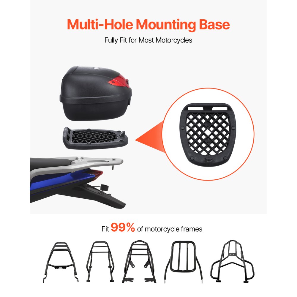 VEVOR Motorrad-Topcase Motorradkoffer 38 L Heckbox aus PP-Material mit reflektierendem Panel, wasserdichte & abnehmbare Motorrad-Topbox mit Mehrlochboden Helmkoffer (415 x 395 x 305 mm)