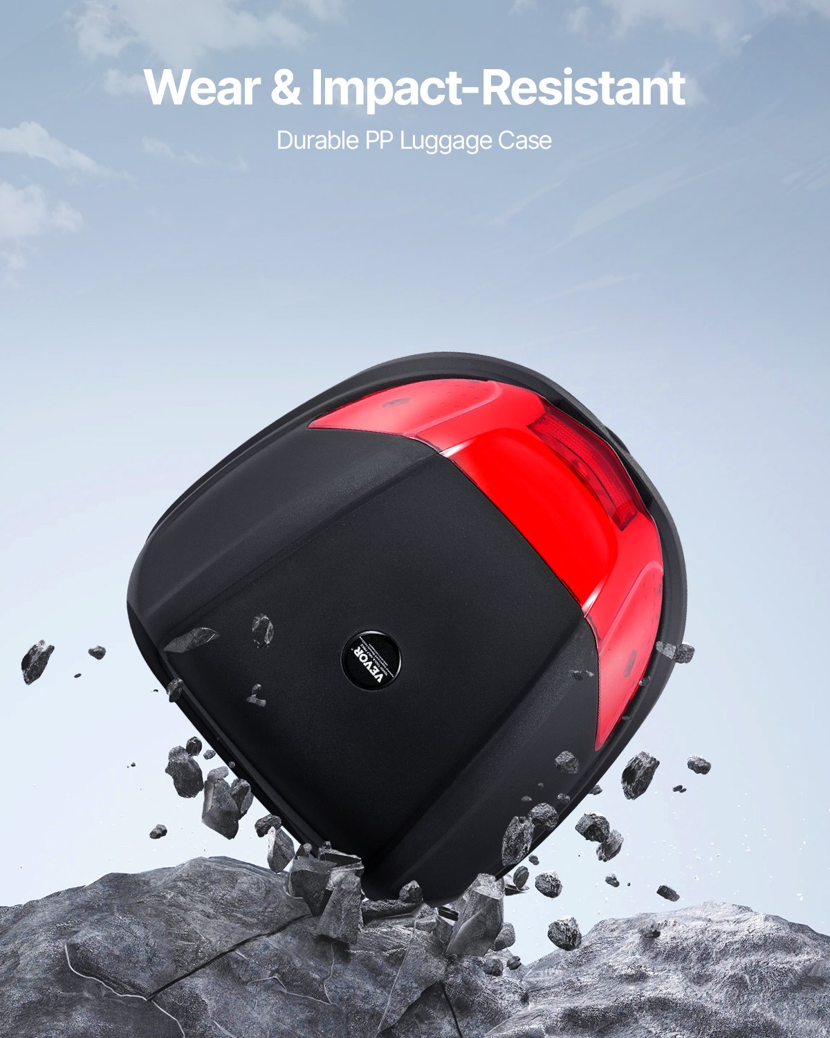 VEVOR Motorrad-Topcase Motorradkoffer 38 L Heckbox aus PP-Material mit reflektierendem Panel, wasserdichte & abnehmbare Motorrad-Topbox mit Mehrlochboden Helmkoffer (415 x 395 x 305 mm)