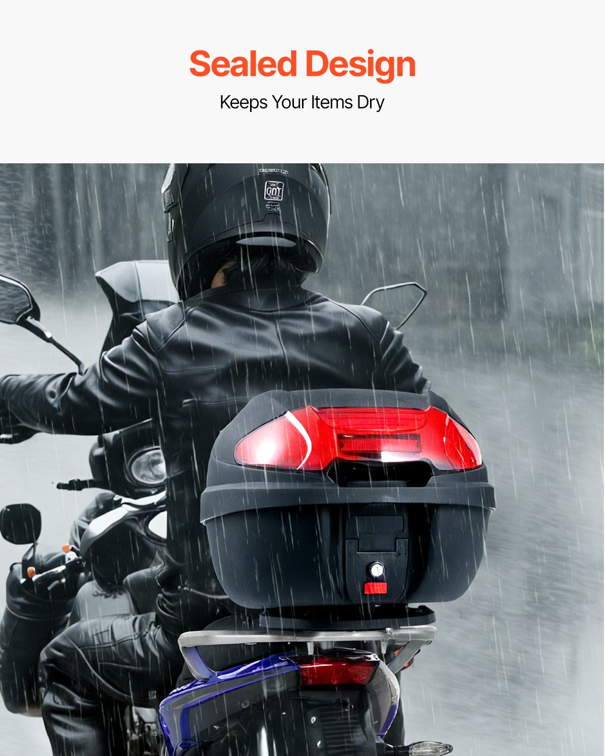 VEVOR Motorcycle Top Case, 38L Rear Box made of PP Material with Reflective Panel, Waterproof & Removable Motorcycle Top Box with Multi-Hole Base, Helmet Case (415 x 395 x 305 mm)