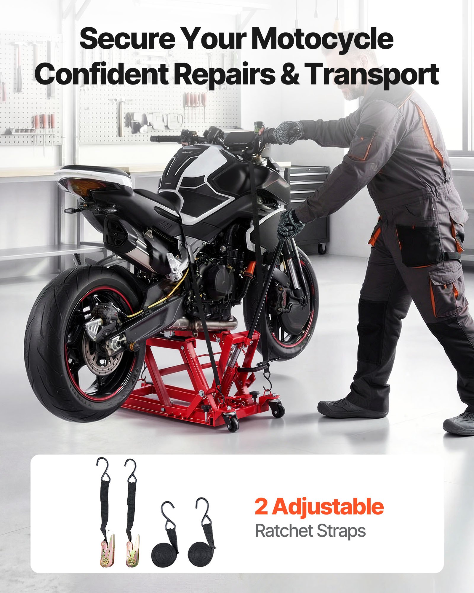 VEVOR Motorradhebebühne Hydraulisch bis 680 kg Motorradheber Höhenverstellbar 115–385 mm Hebeplattform mit 4 Rädern und Fußbedienung Hebeständer Ideal für ATVs Dirtbikes Straßenmotorräder Rot