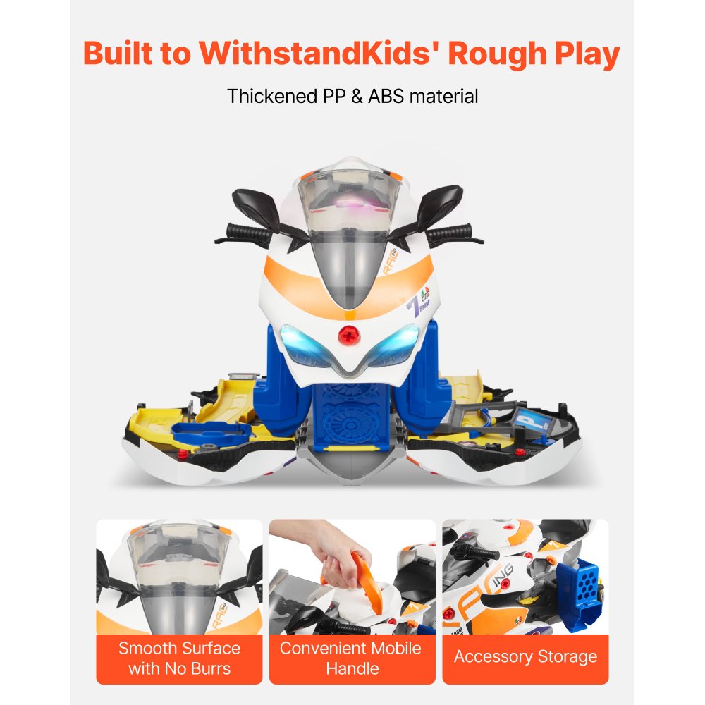 VEVOR Motorradmotor-Spielzeug, 25-teilig, Motorradmechaniker-Spielzeug mit abnehmbaren Teilen, Lichtern & Geräuschen, simuliertes Fahren & Rennstreckenrennen, für Kinder ab 3 Jahren, Gelb