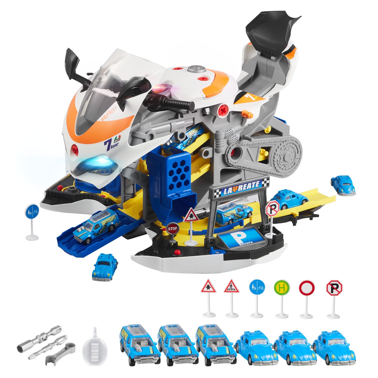 VEVOR Motorradmotor-Spielzeug, 25-teilig, Motorradmechaniker-Spielzeug mit abnehmbaren Teilen, Lichtern & Geräuschen, simuliertes Fahren & Rennstreckenrennen, für Kinder ab 3 Jahren, Gelb