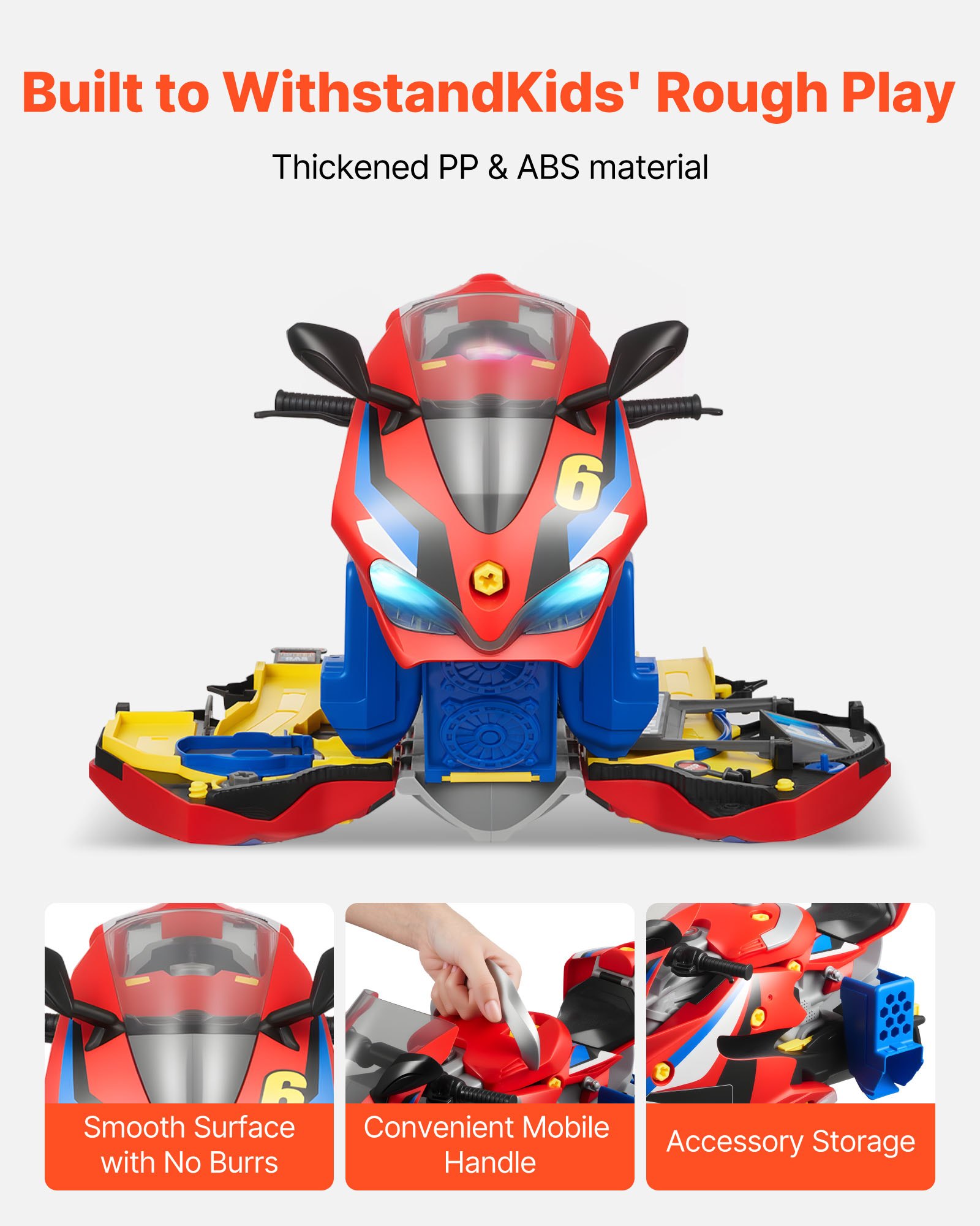 VEVOR Motorradmotor-Spielzeug, 25-teilig, Motorradmechaniker-Spielzeug mit abnehmbaren Teilen, Lichtern & Geräuschen, simuliertes Fahren & Rennstreckenrennen, für Kinder ab 3 Jahren, Rot