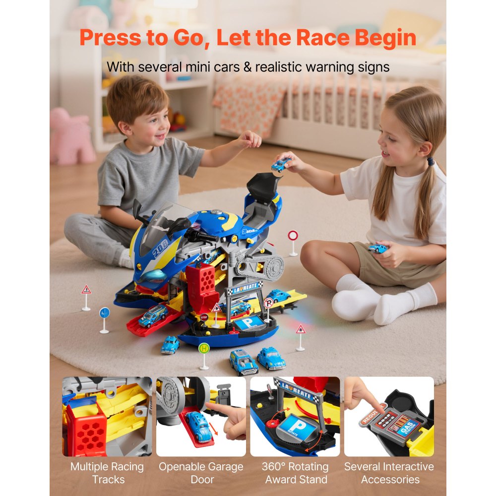 VEVOR Motorcycle Engine Toy, 25 Pieces, Motorcycle Mechanic Toy with Removable Parts, Lights & Sounds, Simulated Riding & Track Racing, Kids Mechanic Workshop Set for Toddler 3 Years and Up, Blue