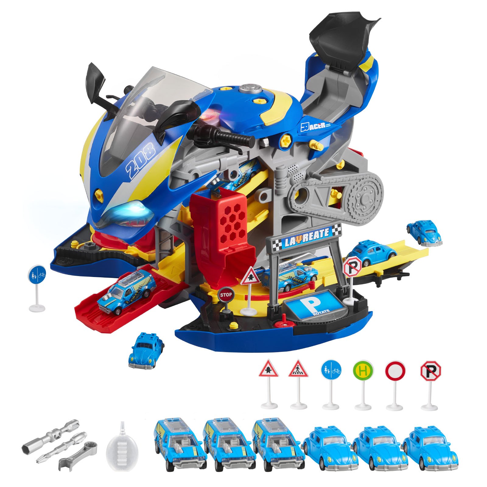VEVOR Motorcycle Engine Toy, 25 Pieces, Motorcycle Mechanic Toy with Removable Parts, Lights & Sounds, Simulated Riding & Track Racing, Kids Mechanic Workshop Set for Toddler 3 Years and Up, Blue