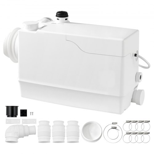 VEVOR Fäkalienhebeanlage 800 W 12000 L/h 10 m Förderhöhe mit 4 Einlässen, Weiße Abwasserhebeanlage Geeignet für Keller, WC, Waschbecken, Waschküche und Küche, Zackerpumpe mit Seitlichen Einlässen