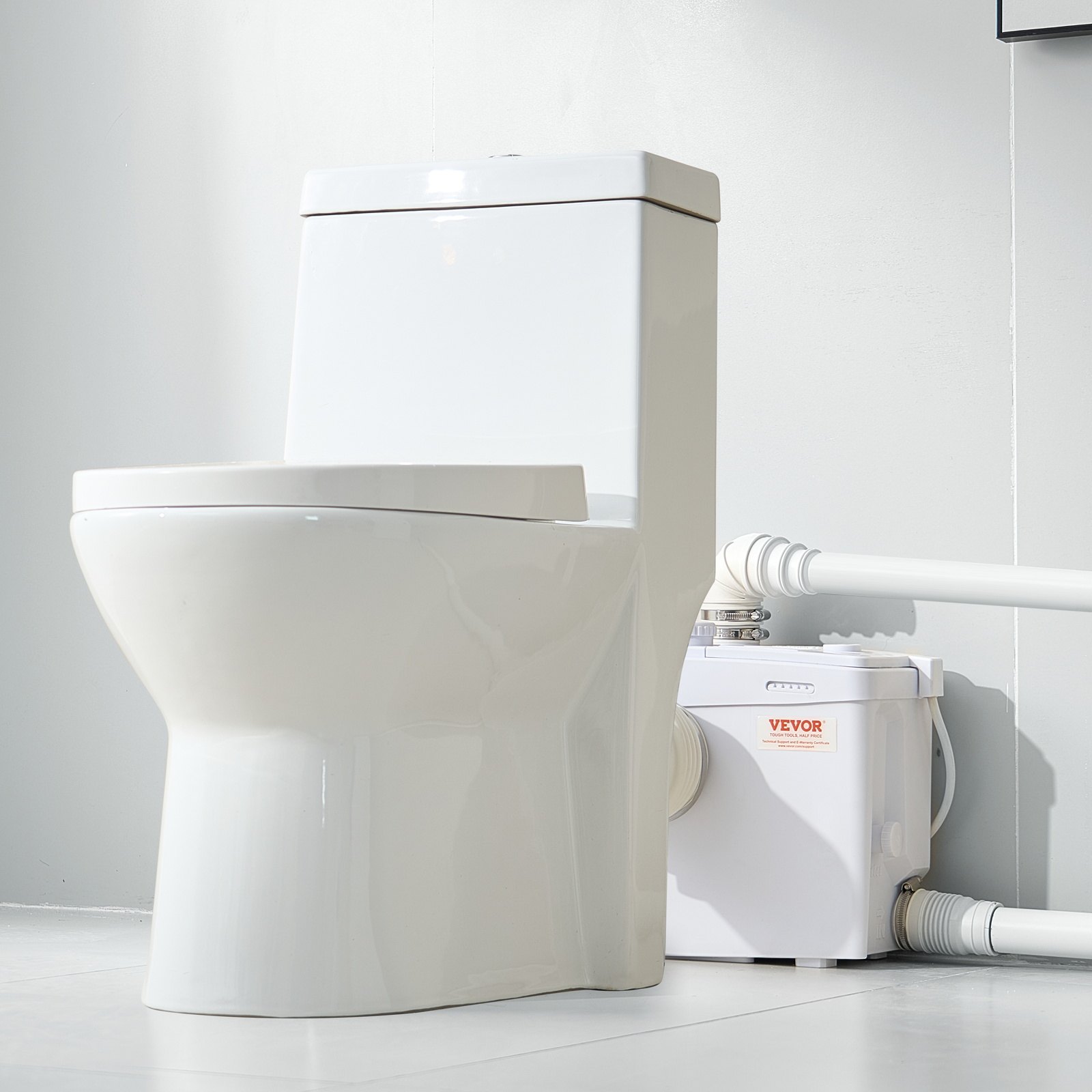 VEVOR Hebeanlage 1200 W, 180 L/min Durchfluss, 10 m Förderhöhe, Schmutzwasserpumpe mit 4 Wassereinlässen, Abwasserhebeanlage für Toilette, Keller, Dusche, Waschbecken, Waschküche, Badewanne