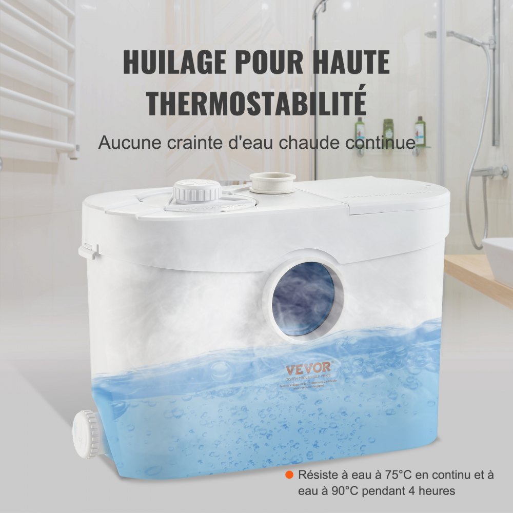 VEVOR Hebeanlage, 700 W, 9600 l/h Durchfluss, 10 m Förderhöhe, Zerkleinerer-Abwasserpumpe mit 3 Wassereinlässen für Toilette, Keller, Küche, Waschbecken, Badewanne, Abwasserentsorgung, Aufspülmaschine